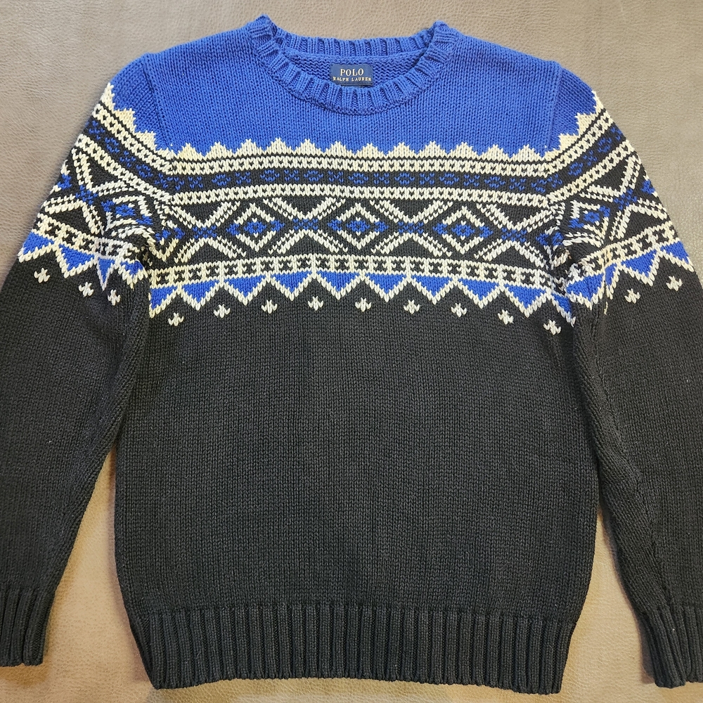 Polo by Ralph Lauren Men's Blue and Black Sweater